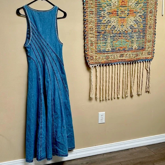 Free People | Dresses | Free People Blue Denim Maxi Flare | Poshmark